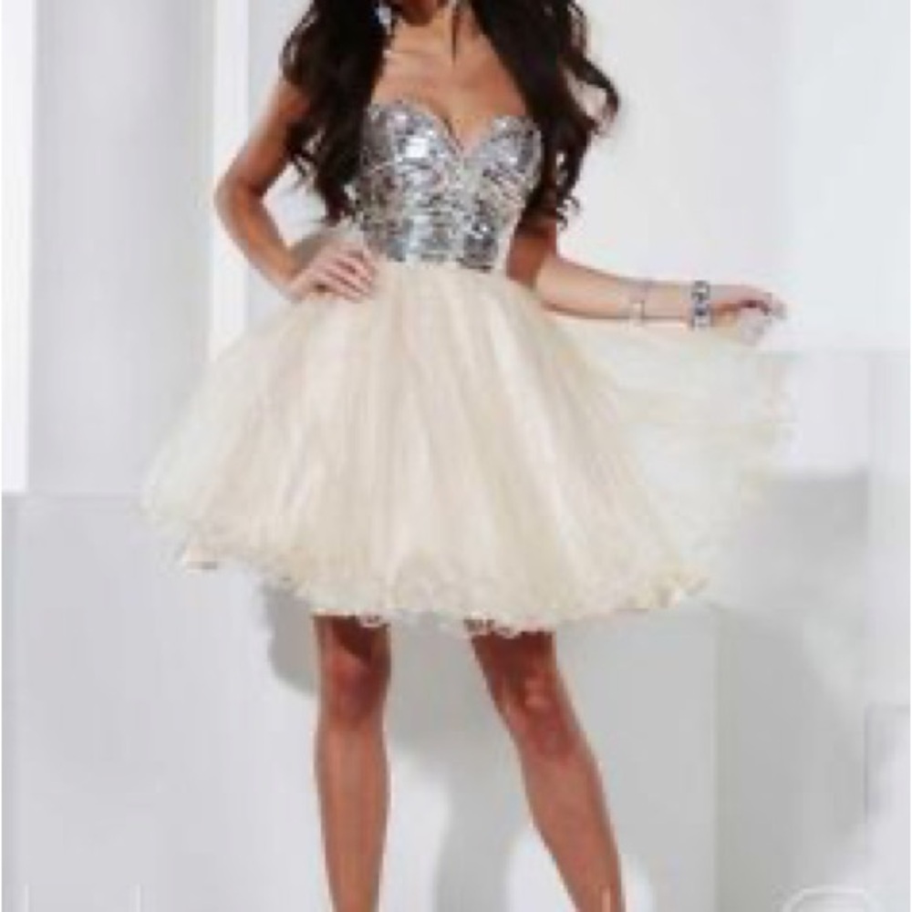Hannah S Strapless Dress Vintage Prom Mini Dress Sequins Dazzling Tulle Skirt